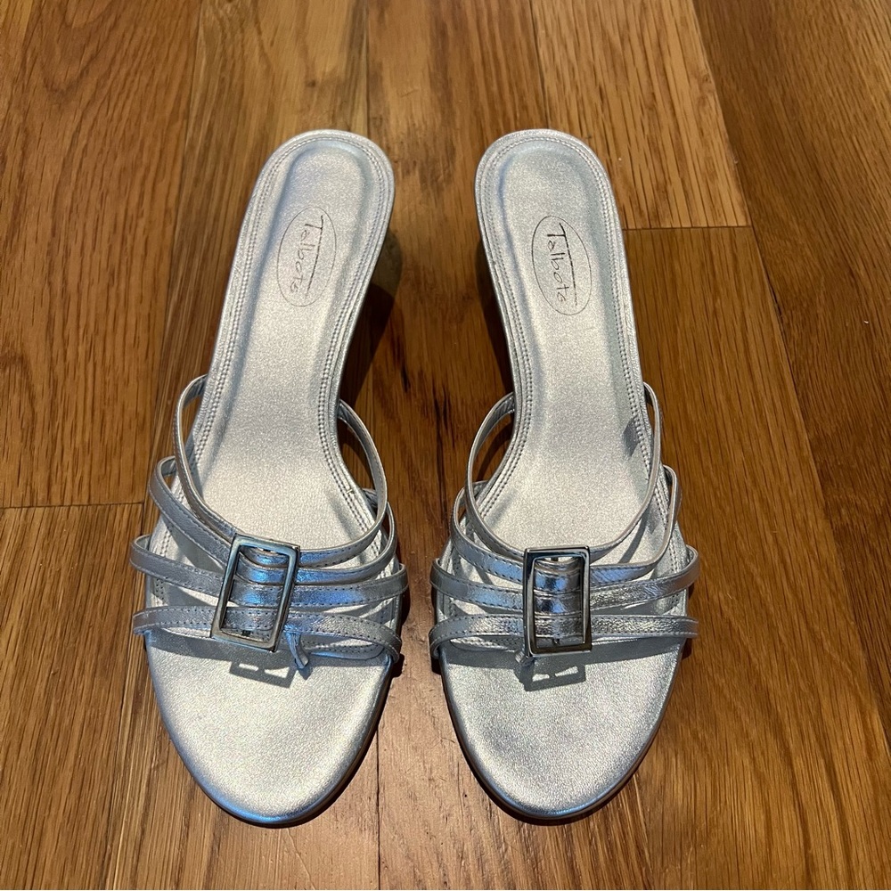 Talbots Silver Strappy Kitten Heels